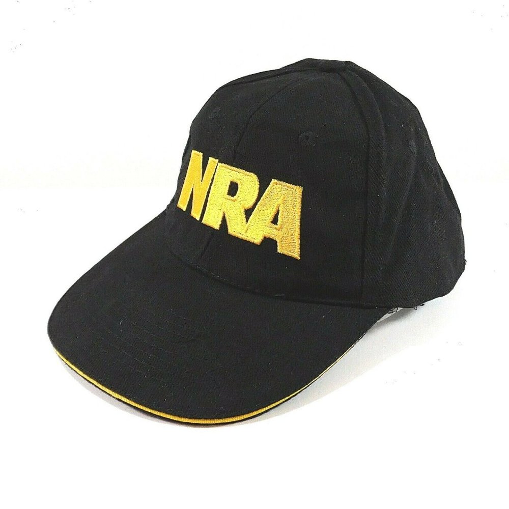 NRA Baseball Cap Hat Black Flag Gold Trim Adjustable Hook and Loop Strap